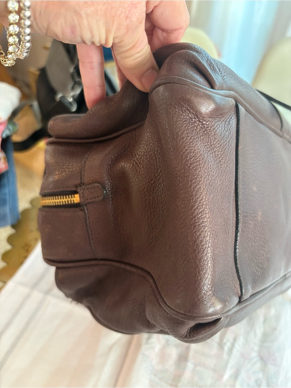 MULBERRY Designer Large Mabel Brown Pebbled Leather Shoulder Bag! Gold hardware! - Picture 5 of 16